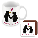 Muggz - Penguins Together Forever Mug, Card, Coaster Gift sets - Penguin Couple in Love