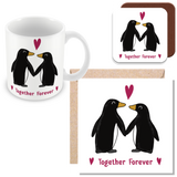 Muggz - Penguins Together Forever Mug, Card, Coaster Gift sets - Penguin Couple in Love