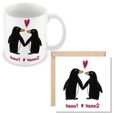 Muggz - Personalised Mug, Card, Coaster Gift sets - Penguins Together Forever - Penguin Couple in Love