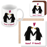 Muggz - Personalised Mug, Card, Coaster Gift sets - Penguins Together Forever - Penguin Couple in Love