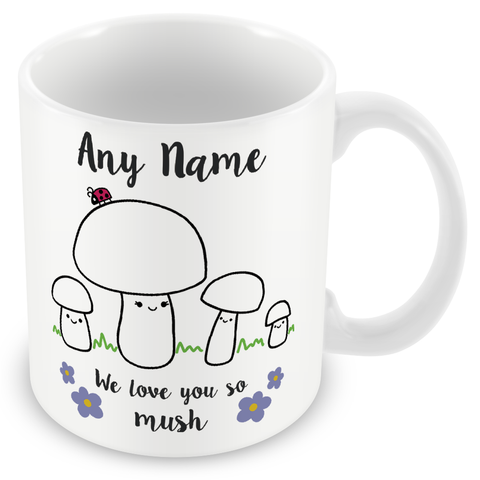 Personalised Mummy We Love You So MUSH – Mug, Card & Coaster Gift Sets - Cute Mushroom Mummy – Gift for Mum - Mum 3 Children