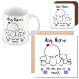 Personalised Mummy We Love You So MUSH – Mug, Card & Coaster Gift Sets - Cute Mushroom Mummy – Gift for Mum - Mum 3 Children