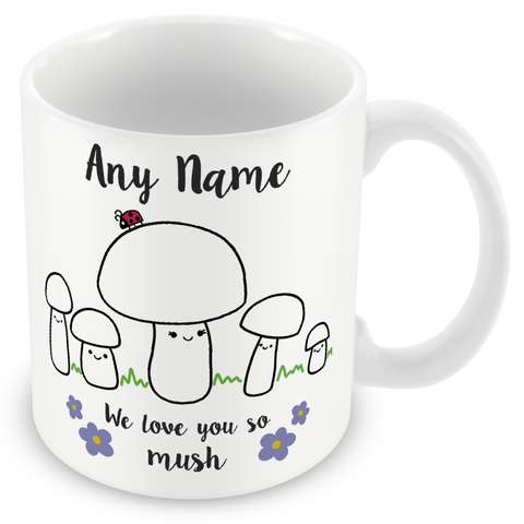 Personalised Mummy We Love You So MUSH – Mug, Card & Coaster Gift Sets - Cute Mushroom Mummy – Gift for Mum - Mum 4 Children