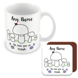 Personalised Mummy We Love You So MUSH – Mug, Card & Coaster Gift Sets - Cute Mushroom Mummy – Gift for Mum - Mum 4 Children