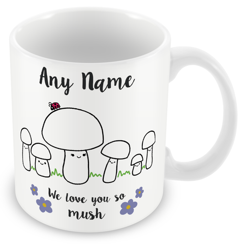 Personalised Mummy We Love You So MUSH – Mug, Card & Coaster Gift Sets - Cute Mushroom Mummy – Gift for Mum - Mum 5 Children