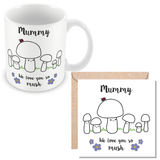 Mummy We Love You So MUSH – Mug, Card & Coaster Gift Sets - Cute Mushroom Mummy – Gift for Mum - Mum 5 Children