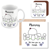 Mummy We Love You So MUSH – Mug, Card & Coaster Gift Sets - Cute Mushroom Mummy – Gift for Mum - Mum 5 Children