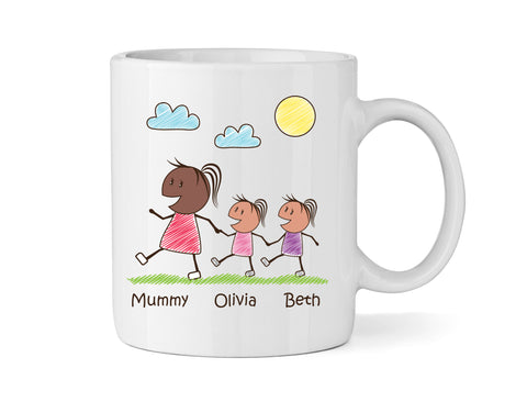 Personalised Mum Mug With Two Daughters (Version Two) - Personalised Family Mug