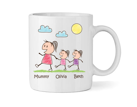 Personalised Mum Mug With Two Daughters (Version One) - Personalised Family Mug