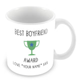 Best Boyfriend Mug - Award Trophy Personalised Gift - Green