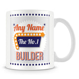 Builder Personalised Mug - No.1 Retro Gift - Orange