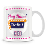 CEO Personalised Mug - No.1 Retro Gift - Pink