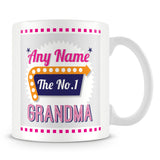 Grandma Personalised Mug - No.1 Retro Gift - Pink