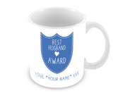 Best Husband Mug - Award Shield Personalised Gift - Blue