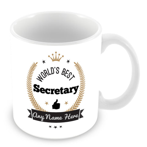 The Worlds Best Secretary Mug - Laurels Design - Gold