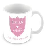 Best Son Mug - Award Shield Personalised Gift - Pink