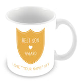 Best Son Mug - Award Shield Personalised Gift - Yellow