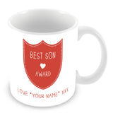 Best Son Mug - Award Shield Personalised Gift - Red