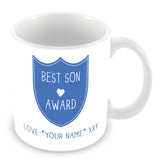 Best Son Mug - Award Shield Personalised Gift - Blue