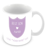 Best Son Mug - Award Shield Personalised Gift - Purple