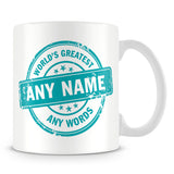 Worlds Greatest 'Official' Stamp Personalised Mug – Blue